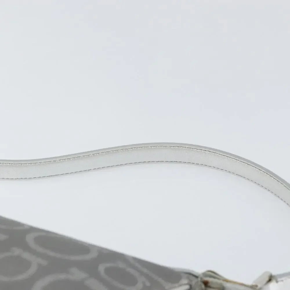 Salvatore Ferragamo Leather Coated Canvas Hand Pouch Silver